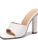  New Summer Fashion Patent Leather Checkered Texture Square Heels Ladies Slippers  Head Peep Toe Slip On Shoeshigh Heels