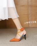 Plus Size Womens Shoes Colorblock Cross Strap Single Shoes Pointed Toe High Heels Stiletto Heel Roman Sandals