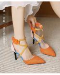 Plus Size Womens Shoes Colorblock Cross Strap Single Shoes Pointed Toe High Heels Stiletto Heel Roman Sandals