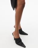 Wholesale Model Stiletto Heel Pointed High Heel Shoes Nightclub Closed Toe Slipon High Heel Sandals Black French Style P