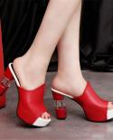 Ladies Leather Sole Slippers Women  High Heel Mules  Black Peep Toe Platform Mules   Sandals Shoesmiddle Heels