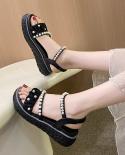 Female Shoes String Bead Ladies Slippers Platform Luxury Slides Med 2023 Designer Flat Fabric Rome Scandals Pu Cotton M