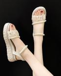 Female Shoes String Bead Ladies Slippers Platform Luxury Slides Med 2023 Designer Flat Fabric Rome Scandals Pu Cotton M