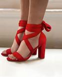 2022 Summer New Fashion All Match Trend Bandage Fairy Models Thick Heel High Heel Sandals  French  Open Toe   Plus Size