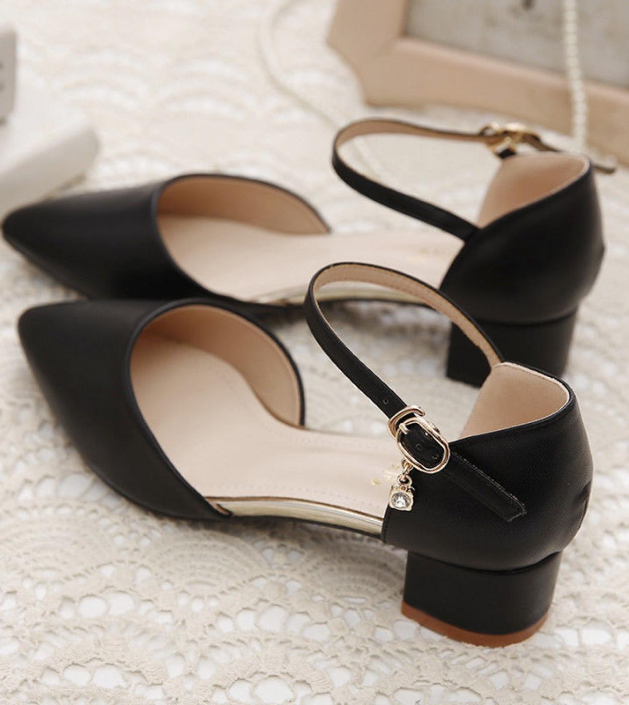 Fashion Low Heel Ladies High Heels Sweet Love Pointed Toe Pumps-Black |  Jumia Nigeria