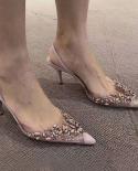   Mediumheeled Highheeled Shoes Opentoe Rhinestone Shoes French Temperament Highheeled Sandals Stiletto   Womens Sandal