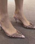   Mediumheeled Highheeled Shoes Opentoe Rhinestone Shoes French Temperament Highheeled Sandals Stiletto   Womens Sandal