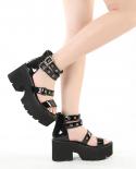 Black Punk Gothic Platform Sandals Open Toe Buckle Strappy Women Summer Shoes  Rivets Thick Heels Footwear Drop Ship  Wo