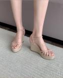 Wedge Low Sandals Woman Leather Velvet Shoes Platform Low Heeled Suede Rome Flock Slides Fabric Pu Low Sandals Woman Lea