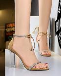 2023 New Womens Sandals Summer Super High Heels Summer Shoes For Women Rhinestone Transparant Heel Of Shoes Buckle Stra