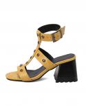 2022 New In Summer Sandals For Woman Rivet High Heels Ladies Shoes Pu Leather Womens Sandals Elegant Sandalias Free Shi