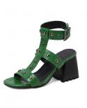 2022 New In Summer Sandals For Woman Rivet High Heels Ladies Shoes Pu Leather Womens Sandals Elegant Sandalias Free Shi