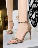 2023 New In Summer Brand Leather Womens Sandals Classic Rivet High Heels  Luxury Pumps Wedding Party Pointed Ladies Sho
