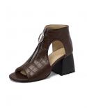 2023 New Fashion Womans Sandals Peep Toe 75cm High Heels Shoes For Woman Classics Square Heel Casual Shoes Zipper Big 