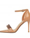  Style Sandals Woman Summer 2022 Metal Chain High Heels Shoes For Women Dress Platform Sandals Bcukle Strap Big Size  Wo