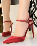  Womens Sandals 2023 Pointed Toe Concise 105cm High Heels Summer Shoes For Women Shallow Thin Heels Party Shoes Sandal