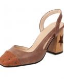 صنادل نسائية أنيقة ذات كعب عالٍ أحذية صيفية للنساء 2023 جلد كعب مربع نسائي أحذية Sandalias للسيدات S