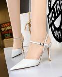  Summer Woman Pumps Platform Thin Heels Women Sandals Pointed Toe Party Shallow Shoes Buckle Strap