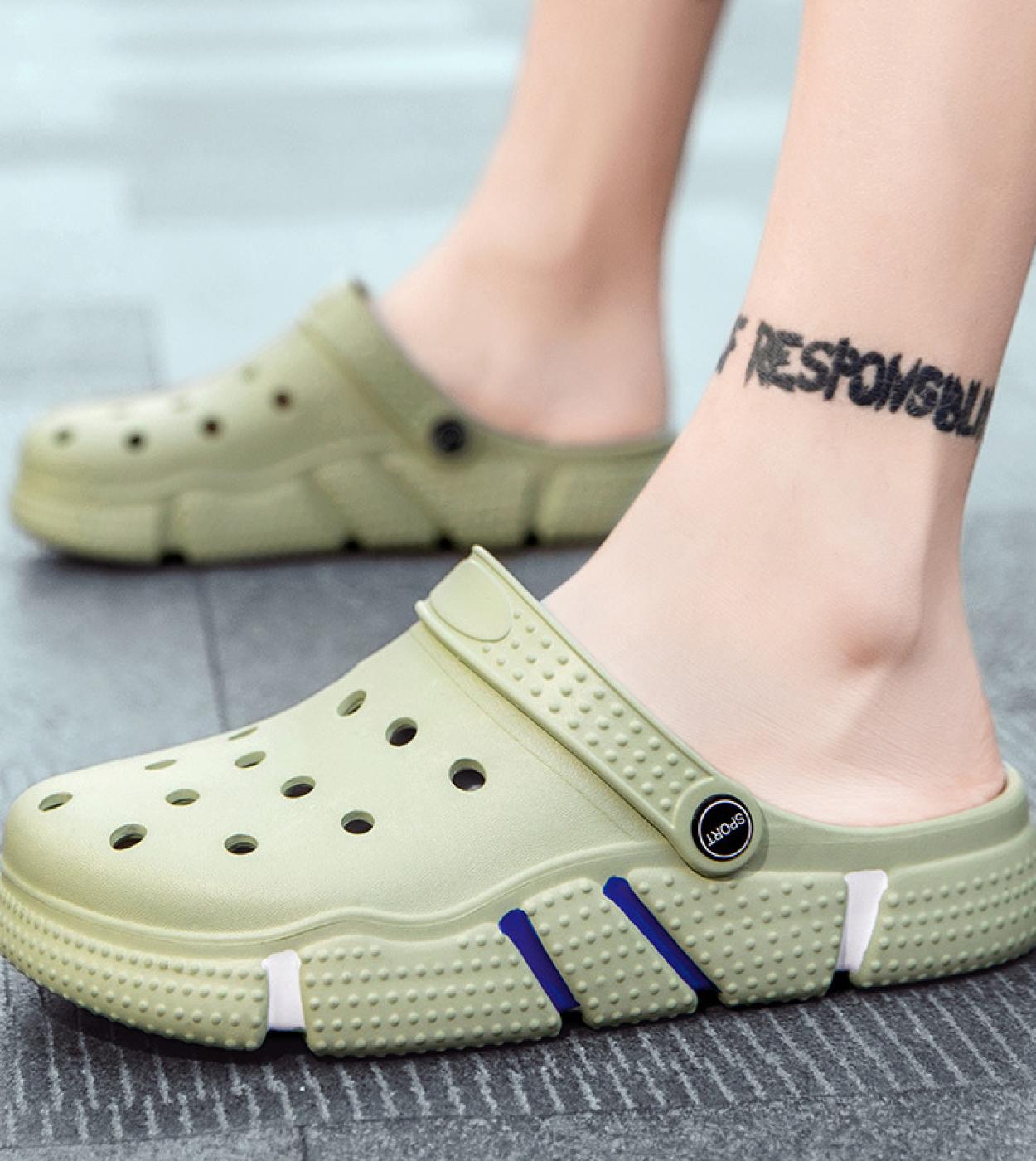 Sandálias Masculinas de Verão Antiderrapantes Resistentes ao Desgaste Tamancos Sapatos de Jardim Sapatos Furados Ao Ar Livre Bao