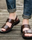 Summer Leather Sandals Men Beach Shoes Casual Holiday Shoes Thick Soled Comfortable Breathable Non Slip Slippers