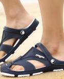 2023 Summer Mens Slippers Slipon Garden Shoes Breathable Man Sandals Plus Size Male Beach Shoes Flip Flops Quick Dry  M