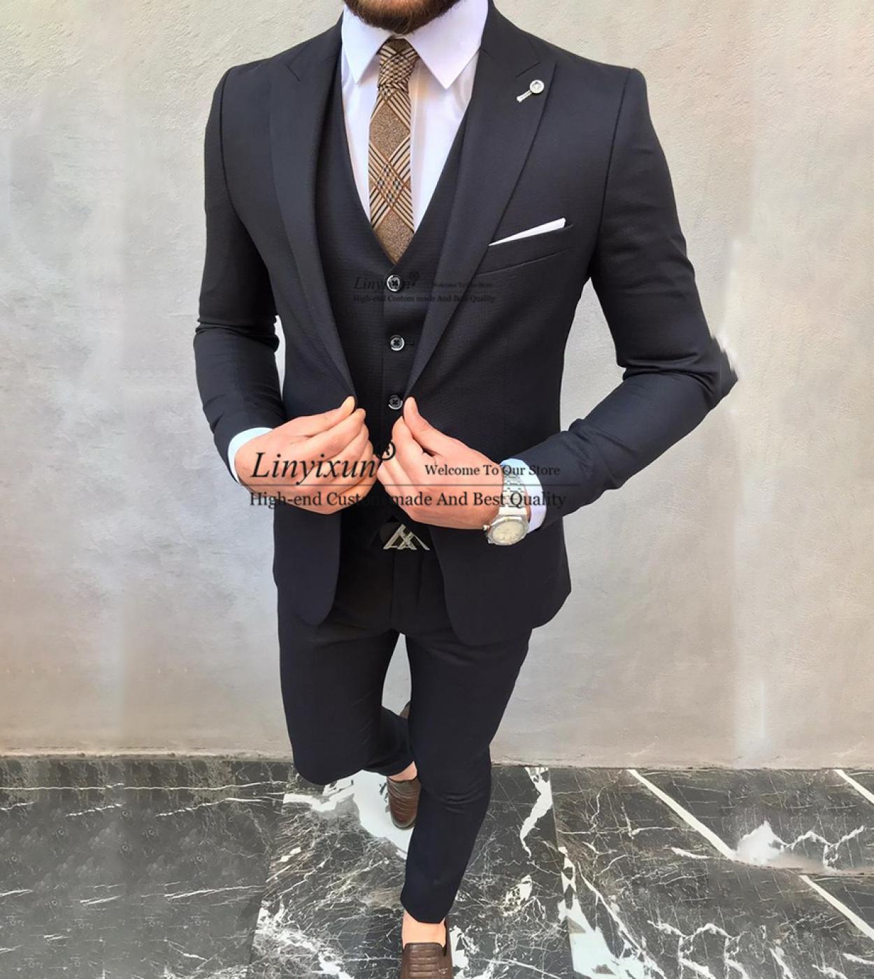 Blazer + calças + colete) clássico masculino ternos do noivo do