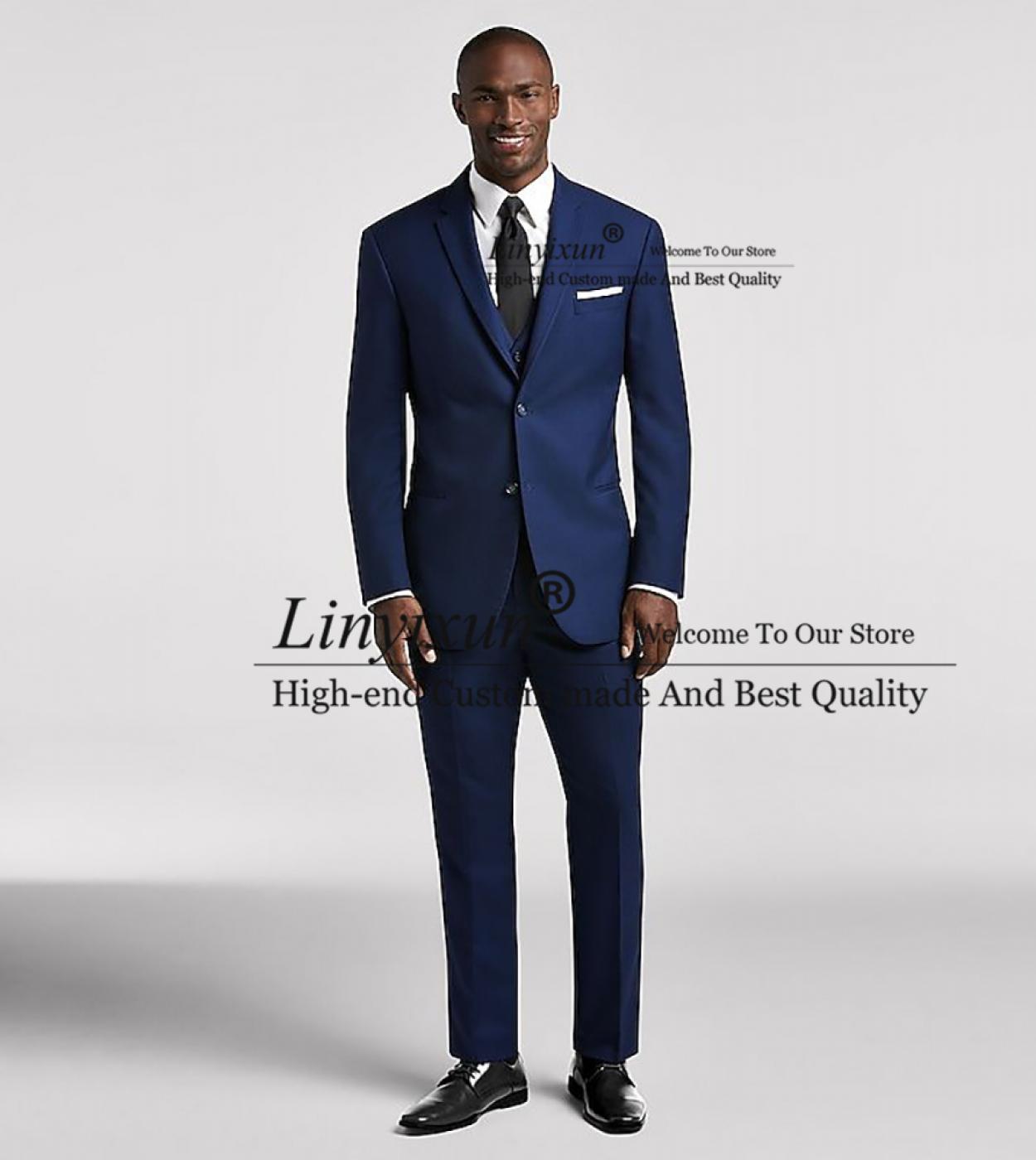 Navy Blue Mens Suit Slim Fit Formal Business Blazer Wedding Groom Tuxedo Office Workwear 3 Piece Jacket Vest Pants Costu