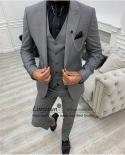 Fashion Grey Mens Suits Formal Business Male Blazer Slim Fit Wedding Groom Tuxedos 3 Piece Jacket Vest Pants Costume Hom