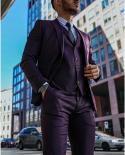 Classic Burgundy Mens Suits Slim Fit Groom Tuxedo Wedding Banquet Male Blazer Prom 3 Piece Jacket Vest Pants Set Costume