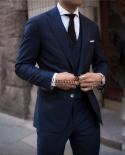 Fashion Navy Blue Mens Suits Notched Lapel Slim Fit Wedding Groom Tuxedo 3 Piece Business Blazer Costume Homme Jacket Ve