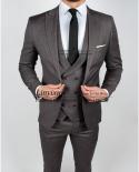 Handsome Grey Mens Suits Formal Business Male Blazer Slim Fit Wedding Groom Tuxedo 3 Pieces Jacket Vest Pants Set Costum