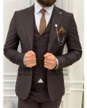 Classic Brown Men ​suits Formal Business Blazer Slim Fit Wedding Groom Tuxedo 3 Piece Set Banquet Jacket Vest Pant Cos