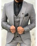 Classic Gray Mens Suits Formal Business Blazer Slim Fit Wedding Groom Tuxedo 3 Piece Set Banquet Jacket Vest Pants Costu