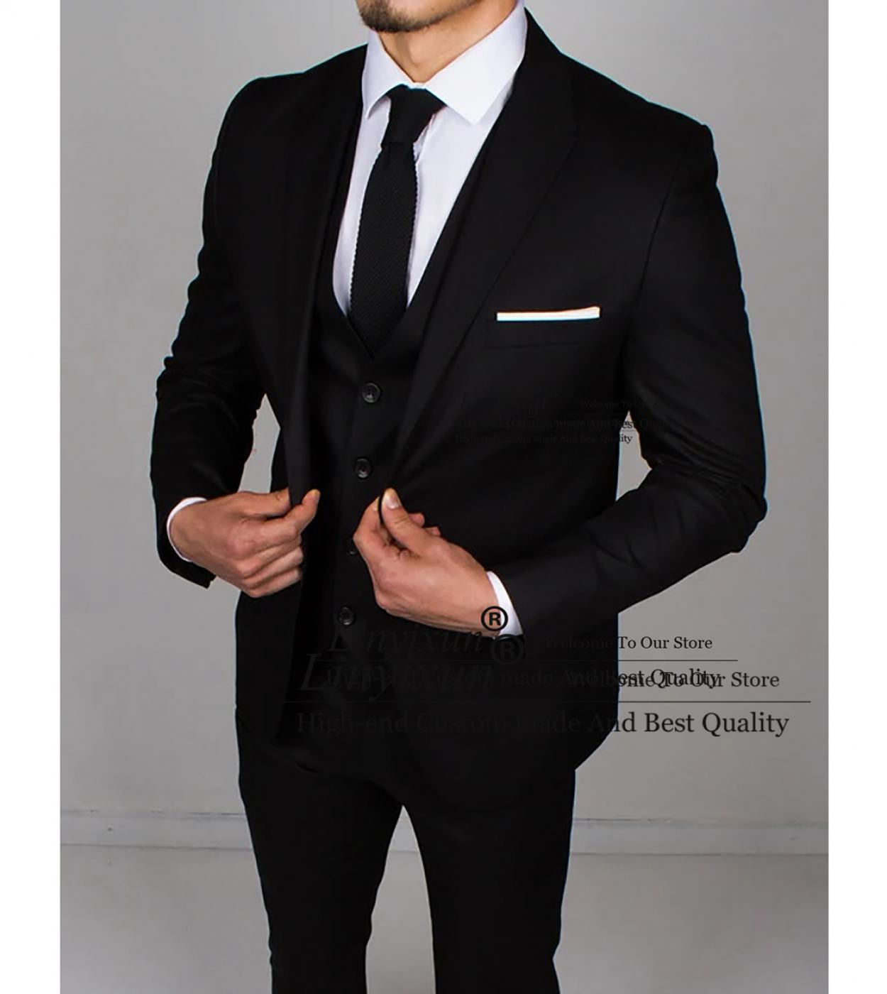 Fashion Black Men Suits 3 Piece Professional Business Blazer Casual Slim Fit Office Work Wear Jacket Vest Pant Set Costu