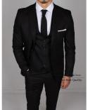 Fashion Black Men Suits 3 Piece Professional Business Blazer Casual Slim Fit Office Work Wear Jacket Vest Pant Set Costu