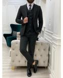 Fashion Black Striped Mens Suits Formal Business Blazer Slim Fit Banquet Tuxedos 3 Piece Set Jacket Vest Pants Terno Ma