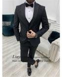 Handsome Beaded Black Suits For Men Wedding Groom Tuxedo Formal Occasion Rhinestone Slim Fit Blazer 3 Piece Set Terno Ma