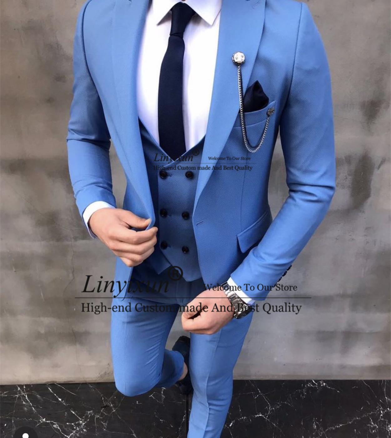 Blue Wedding Suit Groom  3piece Suits Slim Fit Blue  Groom Dark Blue Suit  Fashion  