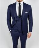 Casual Navy Blue Mens Suits Professional Business Blazer Slim Wedding Groom Tuxedo 3 Piece Jacket Vest Pants Set Terno M