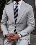 Classic Grey Suits For Men Peak Lapel Formal Business Office Blazer Wedding Groom Tuxedo 2 Piece Set Jacket Pants Costum