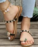 Pantofole basse da donna Infradito casual estive Fiori Scarpe basse da donna con perle 3543 Taglie forti Comode spiagge femminil