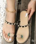 Zapatillas planas para mujer, chanclas informales de verano con flores y perlas, zapatos planos para mujer 3543 de talla grande,