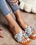 Sandálias femininas de fundo plano 2022 verão novo couro cobra padrão flores flatheeled sandálias das mulheres chinelos preguiço