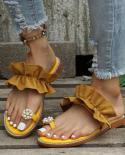 النساء الشقق النعال الصيف الوجه يتخبط الزهور اللؤلؤ امرأة حذاء مسطح 3543 حجم كبير مريحة الإناث الشاطئ سان