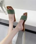 2023 New Women Square Toe Flat Beach Sandals Womens Casual Flip Flops Woman Weave Shoes Ladies Female Slides Fashion Sl