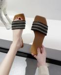 2023 nuove donne punta quadrata sandali da spiaggia piatti donna casual infradito donna tessuto scarpe da donna diapositive moda