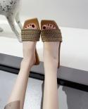 2023 New Women Square Toe Flat Beach Sandals Womens Casual Flip Flops Woman Weave Shoes Ladies Female Slides Fashion Sl
