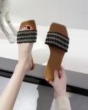 2023 nuove donne punta quadrata sandali da spiaggia piatti donna casual infradito donna tessuto scarpe da donna diapositive moda