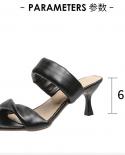 נעלי בית נשים אמיתיות pu סנדלי מרובע בוהן עקב דק מגלשות עקב גבוה נשים הנעלה קיץ שחור 40