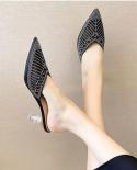 2022 חדש חלול נושם רשת אישה דקה נעלי עקב גבוהות נעלי בית קיץ וינטג מרובע אצבע פרדות femme נעלי משאבות סנדלים